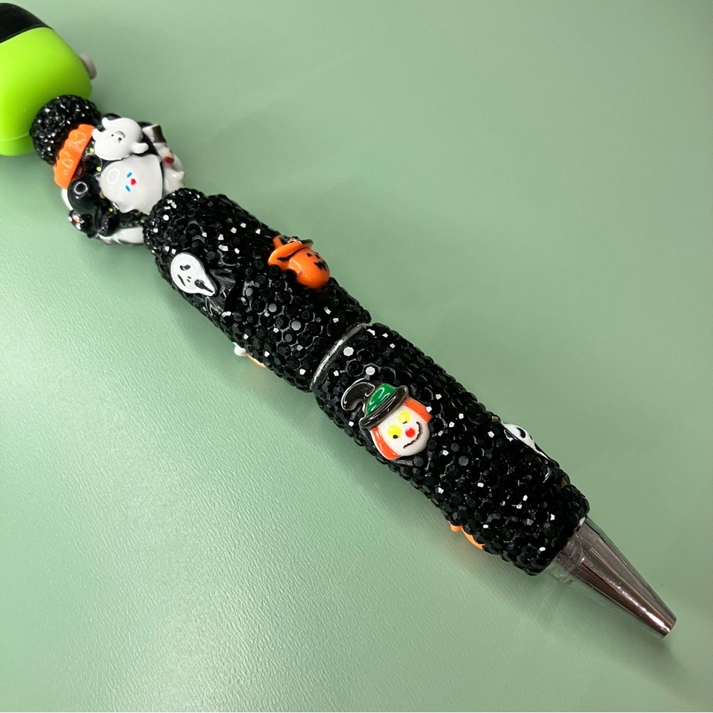 Halloween Kawaii Chibi Frankenstein Black Rhinestone Handmade Beaded Pen - Picture 5 of 7